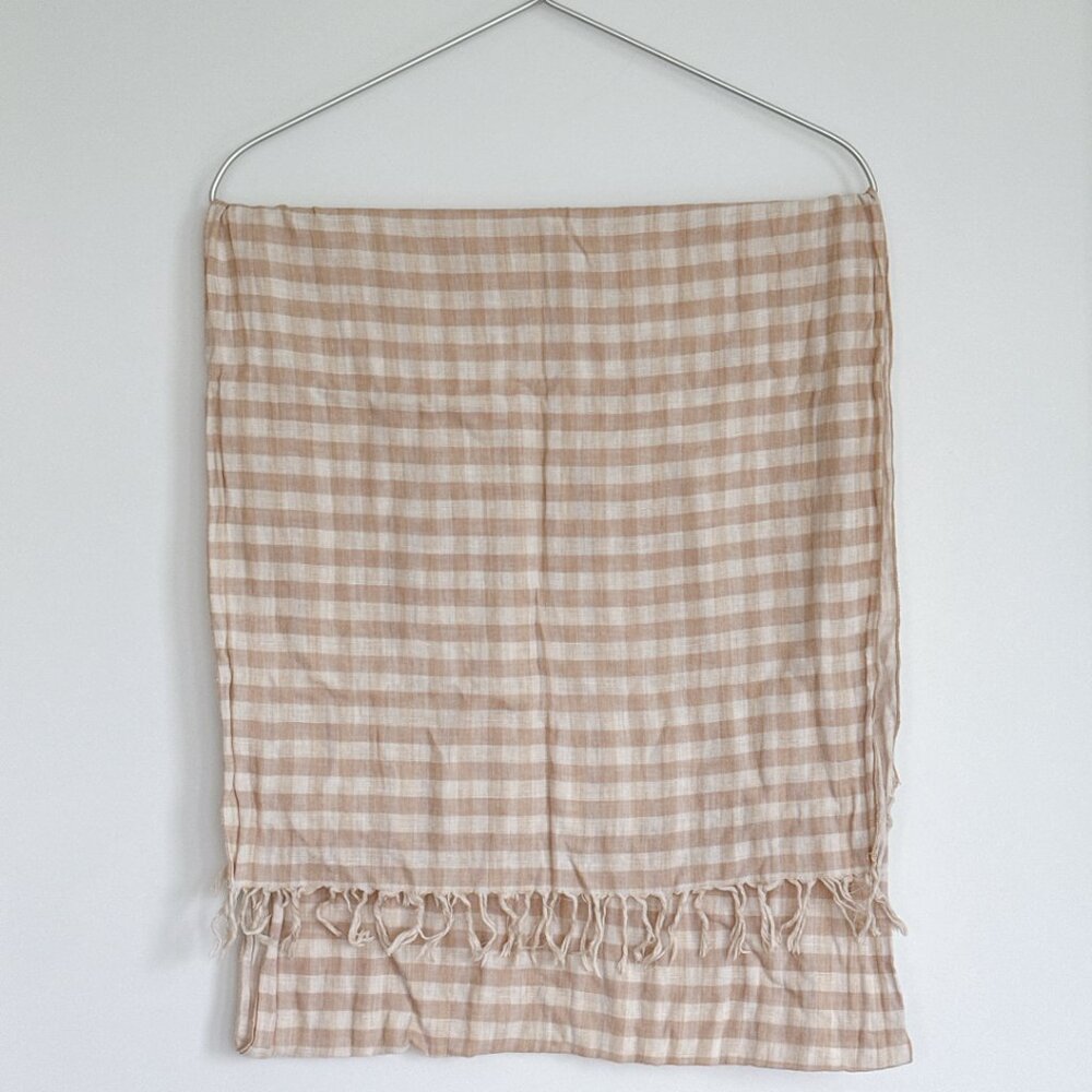 MUJI cotton scarf, Gingham pattern, Pink Green Beige